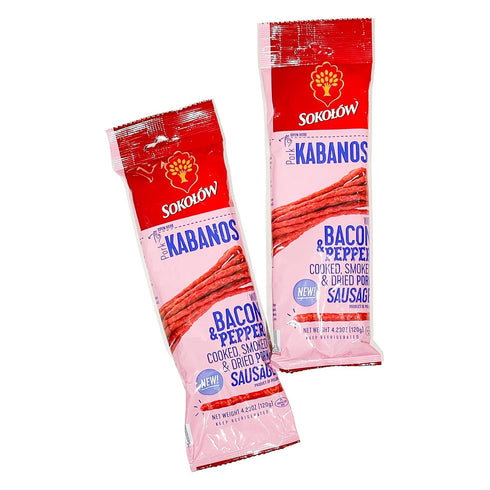 4.2 oz 120g (pack Dry Thin Kabanos, with Bacon and Pepper, Cooked, Smoked and Dried Pork Sausage, Polish Traditional