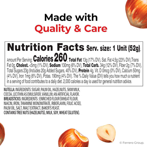 12 Packs, 1.8 oz Nutella & GO! Chocolate Hazelnut Spread with Cocoa + Breadsticks, Snack Each