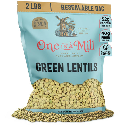 ONE IN A MILL Green Lentils 2LB Bulk Resealable Bag | For Soup, Stews, & Curries