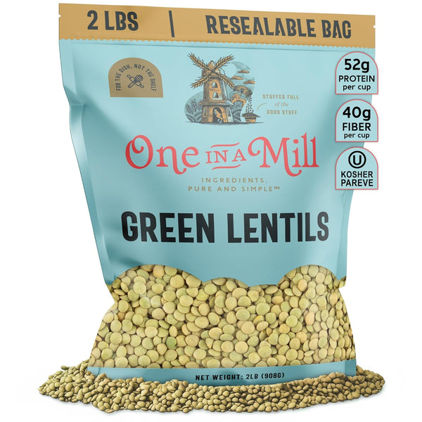 ONE IN A MILL Green Lentils 2LB Bulk Resealable Bag | For Soup, Stews, & Curries