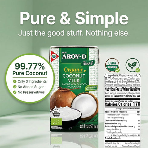 Aroy-D 8.5 Oz (Pack 6) Organic Coconut Milk Fl