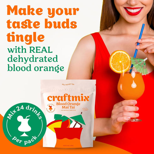 Packets 24 Pack Craftmix Blood Orange Mai Tai Cocktail & Mocktail Drink Mixer, Skinny Mixes - Water Flavoring - Made