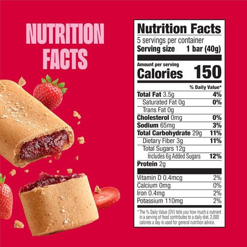 5 Glutino Gluten Free Oven Baked Bar, Strawberry, Naturally Flavored, ct