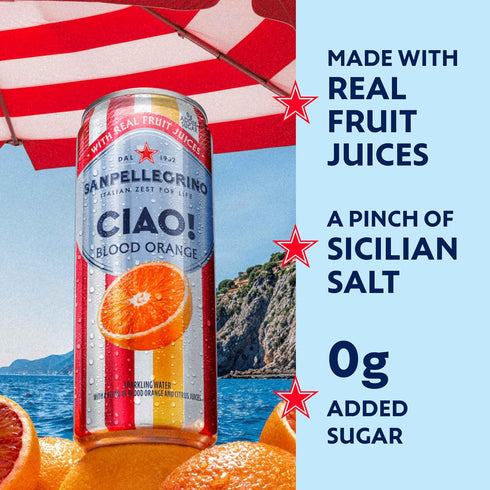 Sanpellegrino 0g 24-Pack CIAO Blood Orange Sparkling Water, Low-Calorie Italian Sparkling Water with Real Fruit Juices