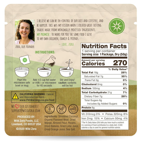 Wild Zora Instant Grain-Free Hot Cereal - Paleo Friendly Breakfast, Oatmeal Substitute, Gluten Free, 5-Pack Variety