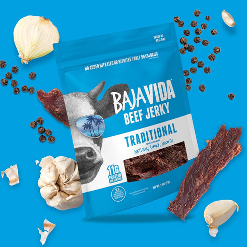 Packs, 2.5 Oz (Pack 3) Baja Vida Traditional Beef Jerky - Beef Jerky Snack Healthy Jerky, Gluten-Free, All-Natural