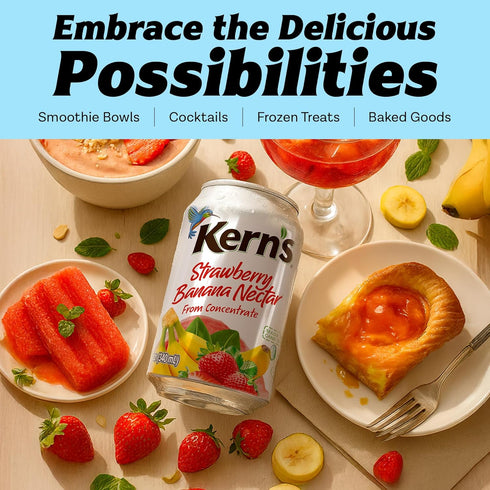 11.5oz, 24 Pack Kerns Strawberry Banana Nectar Juice - Made with Fresh Fruit Puree - Tropical Fruit Juice Concentrate