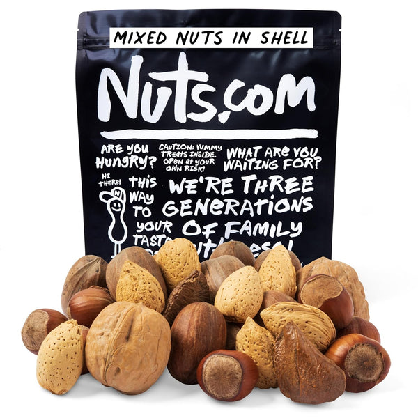 Nuts.com Mixed Nuts in Shell 2 Lb Bag, Healthy Snack Sampler, Includes