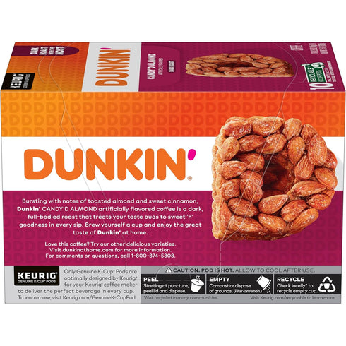 10 Dunkin' Candy'd Almond Dark Roast Flavored Coffee, Keurig K-Cup Pods
