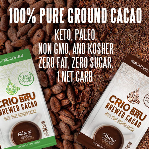 100% 99.99% (10oz) Crio Bru Brewed Cacao Double Chocolate Light Roast - Coffee Alternative Natural Healthy Drink | Pure