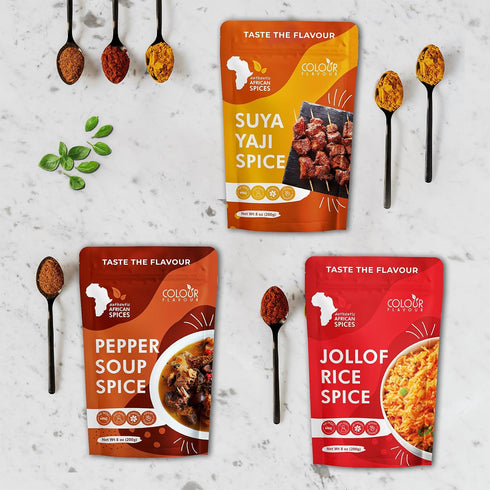 3, Bundle of The TRIO of African Flavours, Pepper Soup, Suya and Jollof Rice Spices ! | Perfect for Delicious