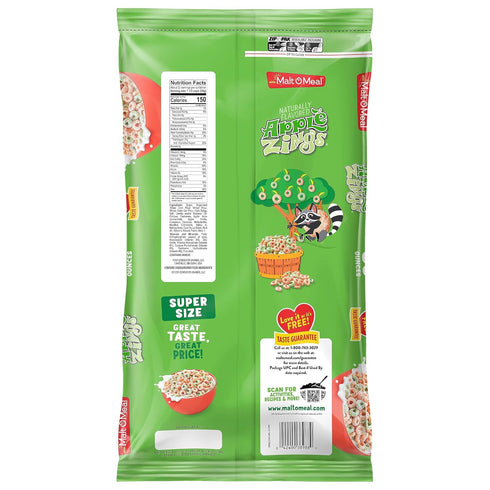 30 OZ Malt-O-Meal Apple Zings Breakfast Cereal, Apple and Cinnamon Cereal Rings, Large Cereal for Family, Bag