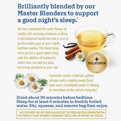 1mg 16 (Pack 6), 96 Twinings Superblends Sleep+ Herbal Tea with Melatonin, Camomile, Cinnamon & Vanilla, Naturally