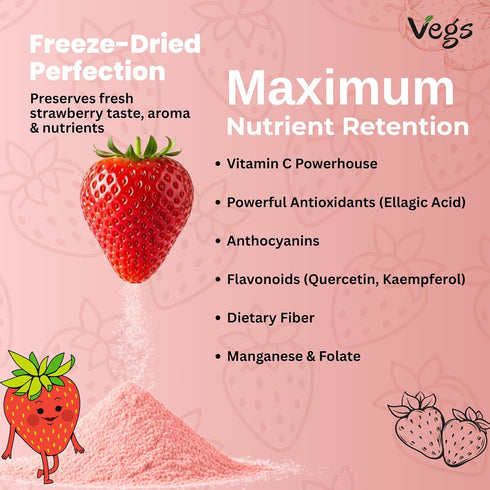 11 oz Vegs Strawberry Juice Powder - Freeze Dried Organic Strawberry Juice Instant Drink Mix Powder, Baking, Dessert