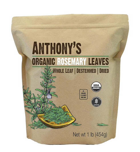 Anthony's Organic Dried Rosemary Leaves, 1 lb, Whole Leaf, Destemmed, Non GMO,