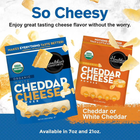 (1.31lb) Healthier Comforts Organic White Cheddar Cheese Powder | Gluten Free, Kosher, Keto-Friendly, Non-GMO