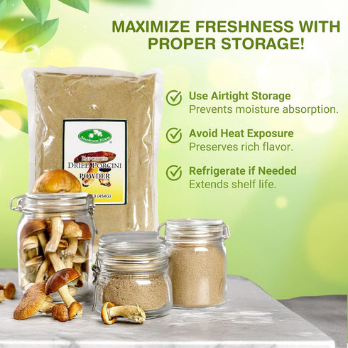 1 lb Mushroom House Dried Porcini Mushroom Powder, - Wild-Harvested, Aromatic, Rich Umami Flavor - Ideal for Rubs