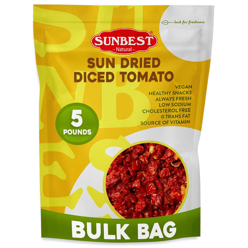 Sunbest Natural Diced Sun-Dried Tomatoes 5 lb Bulk Bag (80 oz) Intense