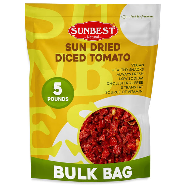 Sunbest Natural Diced Sun-Dried Tomatoes 5 lb Bulk Bag (80 oz) Intense