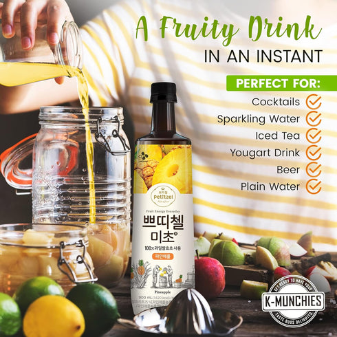 K-Munchies 2 900 mL CJ Petitzel Fruit Vinegar Drink - x Korean Pineapple Vinegar Concentrate - Premium Taste Fruit