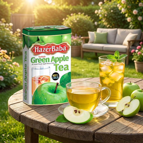 8.8 oz (Pack 2), Hazer Baba Instant Drink Mix with Green Apple Flavor, Tin Box, of Fruity Natural Powder, Quick Hot