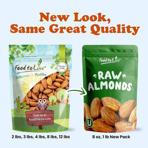 Food to Live California Almonds, 8 Ounces, Whole, Raw, Unsalted, Natural, Kosher, Vegan, Keto, Paleo