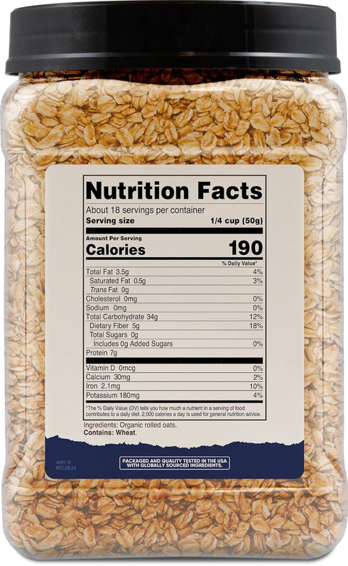 (2 LB) 5g Nutricost Pantry Organic Rolled Oats - Fiber Per Serving, USDA Organic, Vegan, GMO-Free