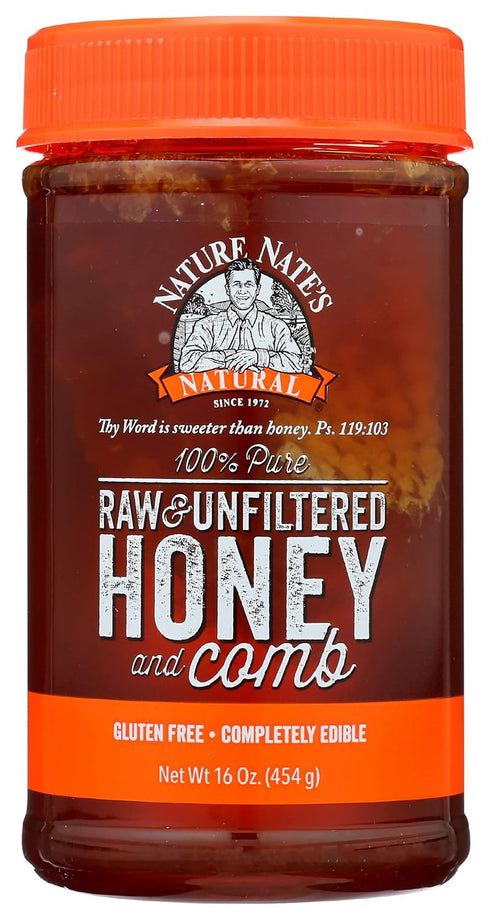 Nature Nate's Pure, Raw & Unfiltered Classic Honey With Comb, Gluten Free,
