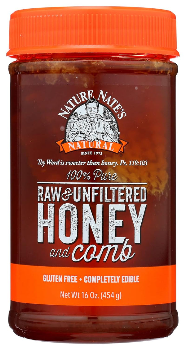 Nature Nate's Pure, Raw & Unfiltered Classic Honey With Comb, Gluten Free,