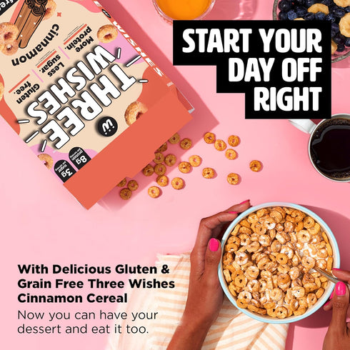 1 Pack Plant-Based and Vegan Breakfast Cereal by Three Wishes - Cinnamon, - More Protein and Less Sugar Snack