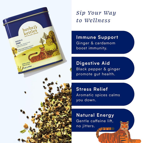 16-20 Herbs & Kettles Chai - Masala | Authentic Indian Chai Tea with Assam Black Tea, Ginger, Cardamom, Cinnamon
