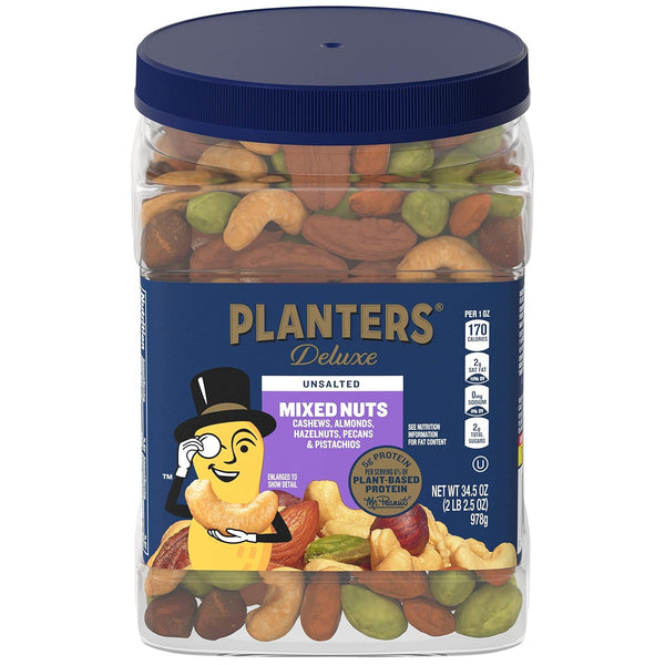 PLANTERS Unsalted Premium Nuts 34.5 oz Resealable Container- Contains Roasted California Pistachios,