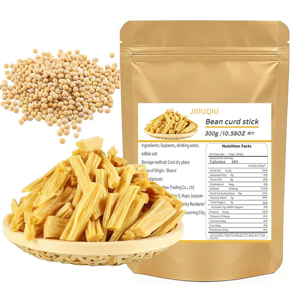 JIDUQIU Dried Tofu Skin Strips, 10.58OZ/ 300g Bean Curd Strips, Soy Tofu Strips
