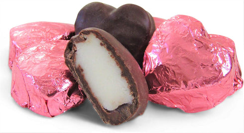 Valentines Chocolate Raspberry Cremes Hearts Pokodots Gift Box by It's Delish Valentines Day Gift - Pink Foil Wrapped