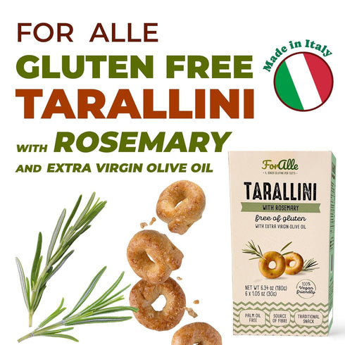 For Alle 6x1.05 oz (6.34 oz) (Pack 4) Gluten Free Tarallini with Rosemary and Extra Virgin Olive Oil, Traditional