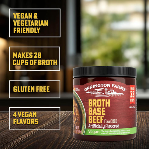 6oz Orrington Farms Vegan Beef Flavored Broth Base, Bring Flavor to Your Favorite Soups & Stews, Gluten Free