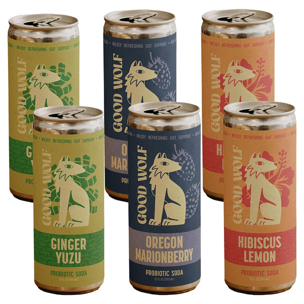 GOOD WOLF Probiotic Refresher Variety Pack Sparkling Soda with Ginger Yuzu, Oregon