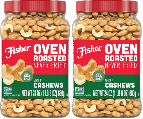 Fisher Oven Roasted Never Fried Whole Cashews, 24 Ounces, Snacks for Adults,