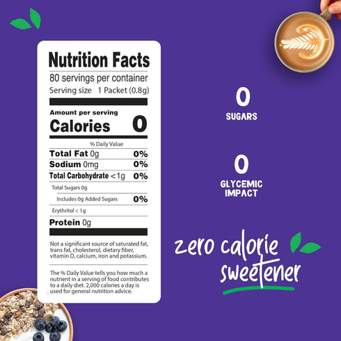 Packets 80 Count Pyure Organic Monk Fruit Sweetener | White Sugar Substitute for Baking, Coffee & Tea | Zero Carb, Zero
