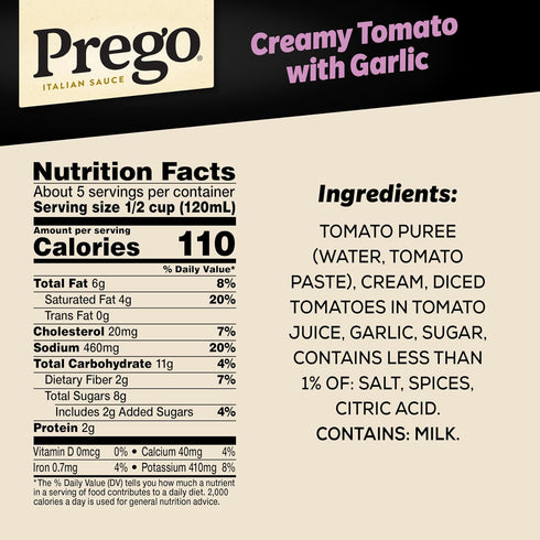 24 oz (Pack 2) Prego Creamy Tomato Pasta Sauce With Garlic, Jar