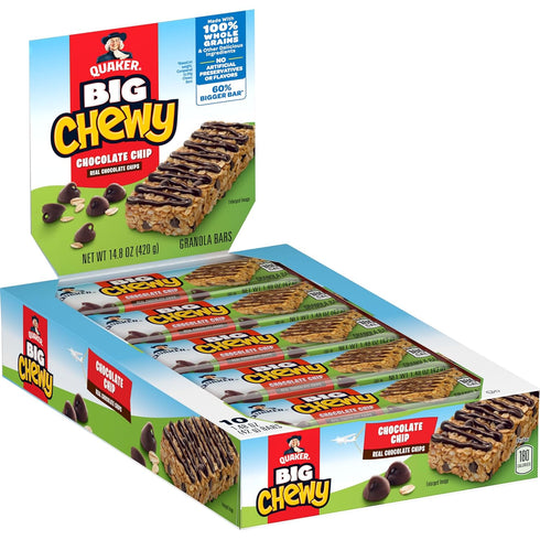 60% (10 Count) Quaker Big Chewy Granola Bars, Larger, Chocolate Chip