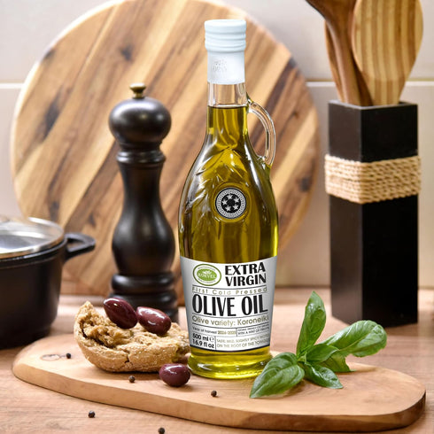 500ml (16.9 oz) Pack 2 KORVEL Greek Extra Virgin Olive Oil, Amphora Glass Bottle, fl of Premium EVOO for Cooking