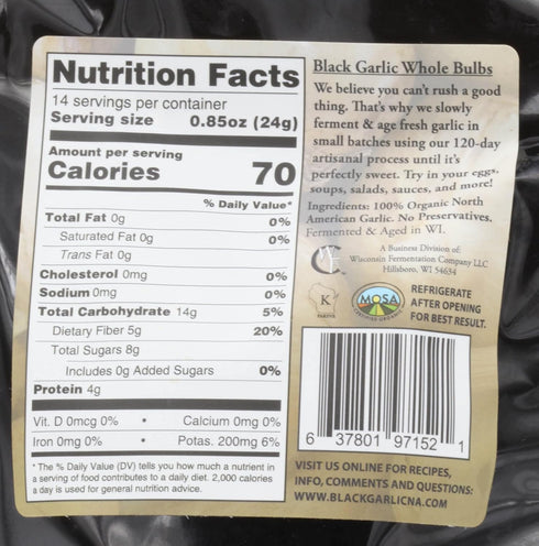 Black Garlic North America Bulbs (12 Oz 120 Black Garlic "Organic American" Whole bag) Aged and Fermented Days.