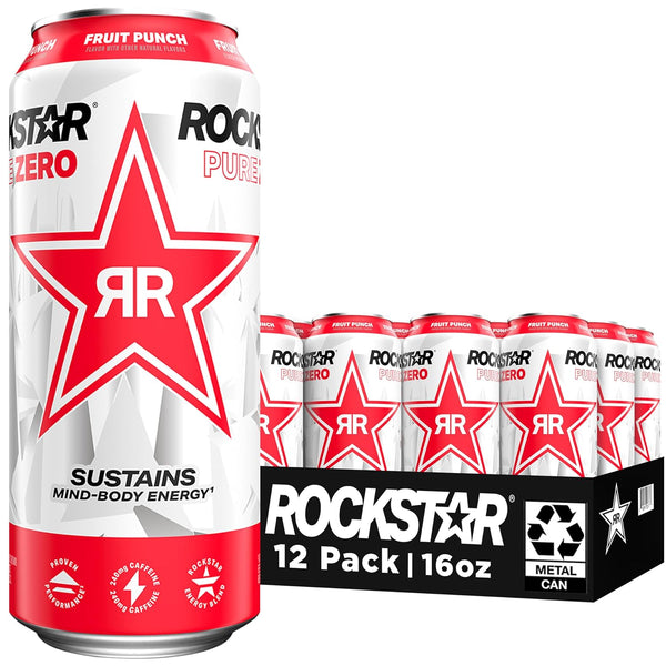 Rockstar Pure Zero Energy Drink, Fruit Punch, 0 Sugar, with Caffeine and