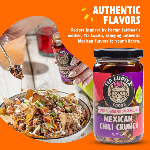 (7.5 Oz) Tia Lupita Salsa Macha Chili Crunch Oil - Cranberry Flavor Crunchy Morita Chili Oil | Made w/Olive Oil, Gluten