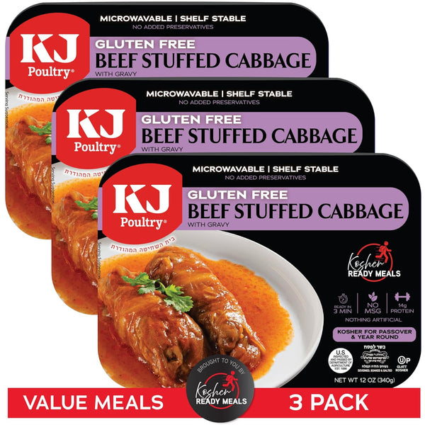 KJ Poultry Kosher for Passover Gluten Free Meals, Beef Stuffed Cabbage Rolls