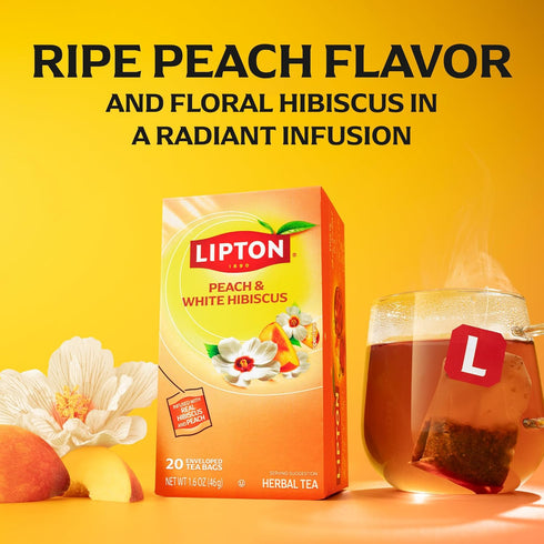 80 (20ct Pack 4) Lipton Peach Paradise Tea Bags, Caffeine Free Tea, Fruit and Herbal Tea, Individually Wrapped, Total