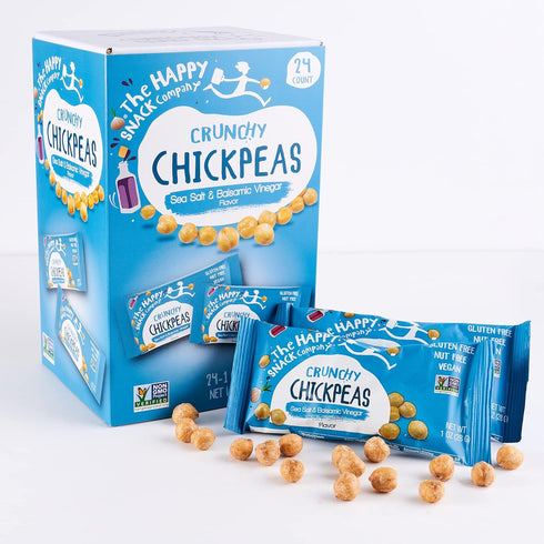 24 1 oz packs. 5g 120 The Happy Snack Company Crunchy Chickpeas Sea Salt & Balsamic Vinegar flavor x Plant Based