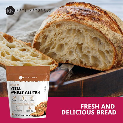 (12oz, Kate Naturals Vital Wheat Gluten for Bread Making, Baking & Seitan. Compatible with Bread Machine High Protein
