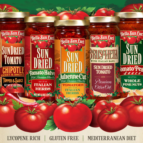 8.5 oz Bella Sun Luci Sun-Dried Tomato Halves in Premium Oil with Italian Herbs, Ready-to-Use Mediterranean Ingredient